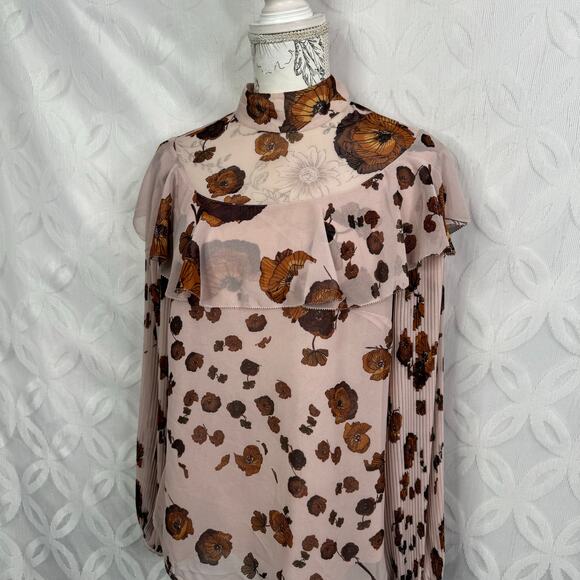 Chelsea28 Floral Long Sleeve Mock Neck Sheer Blouse Size M - Picture 3 of 8